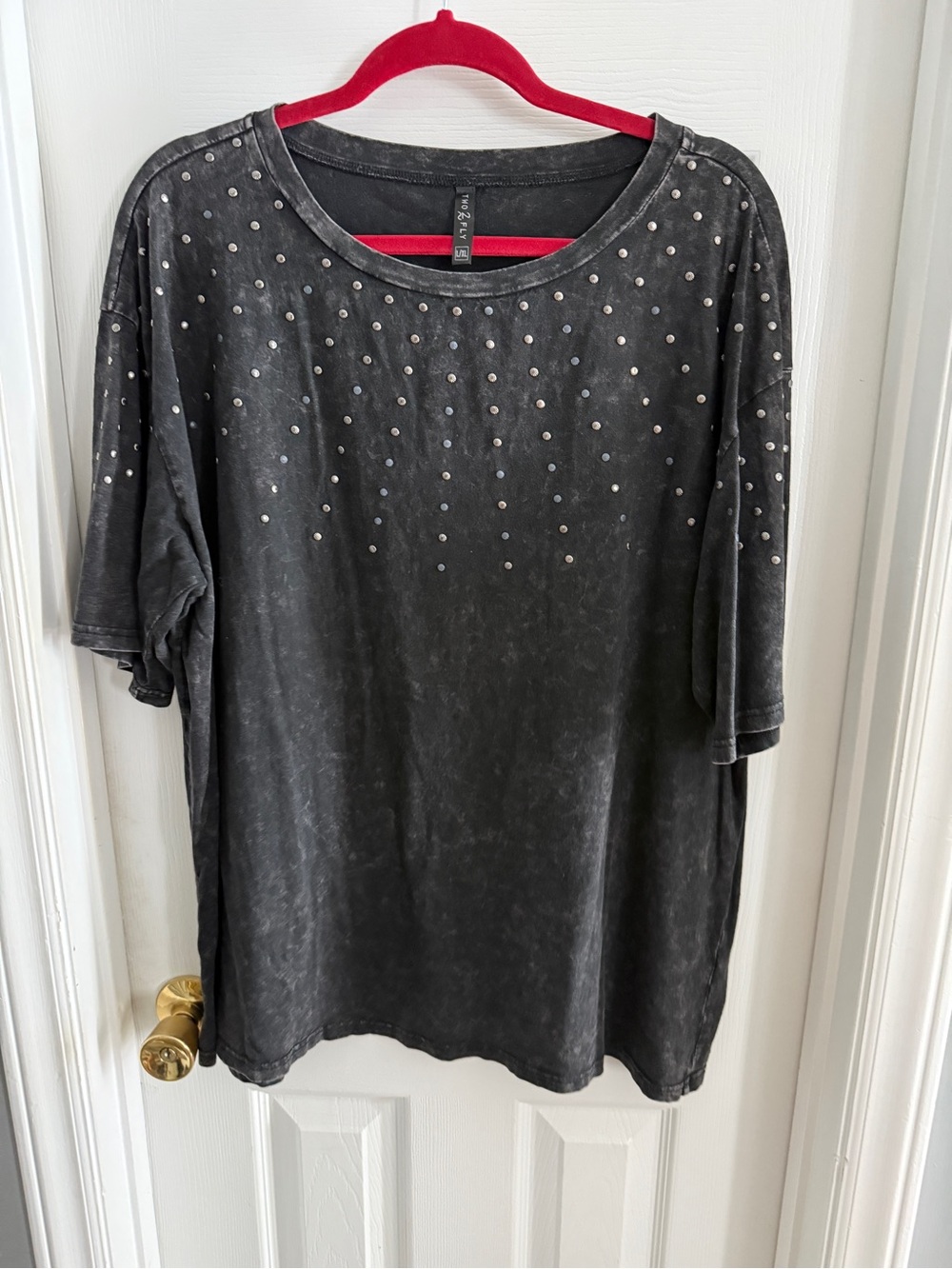 Two 2 Fly Black Short-Sleeve Tee with Silver Stud Accents